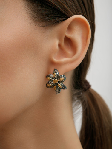 Серебряные серьги ALEXANDRE VASSILIEV с цитрином, марказитами Swarovski и позолотой