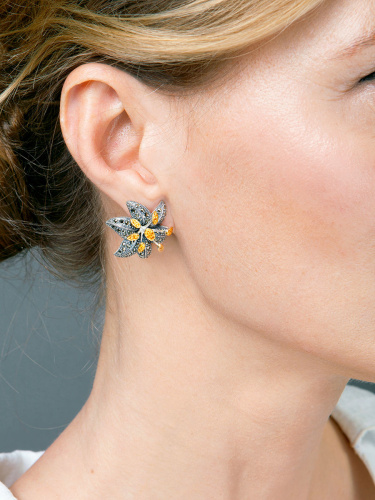 Серебряные серьги ALEXANDRE VASSILIEV с цитрином, марказитами Swarovski и позолотой