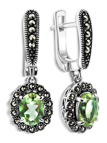 Серебряные серьги ALEXANDRE VASSILIEV с зеленым аметистом и марказитами Swarovski