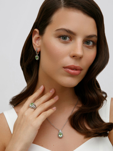 Серебряные серьги ALEXANDRE VASSILIEV с зеленым аметистом и марказитами Swarovski
