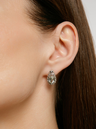 Серебряные серьги ALEXANDRE VASSILIEV с зеленым аметистом и марказитами Swarovski