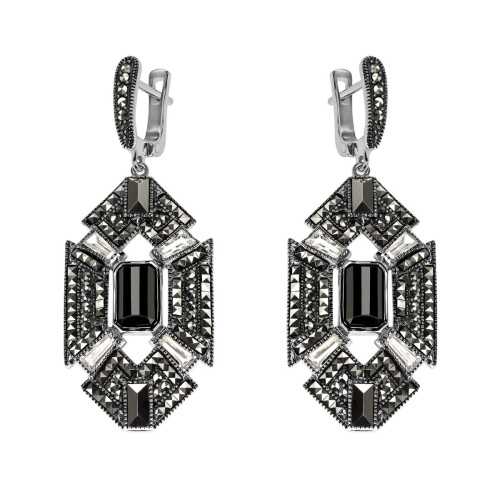 Серебряные серьги ALEXANDRE VASSILIEV с гематитом, фианитами и марказитами Swarovski