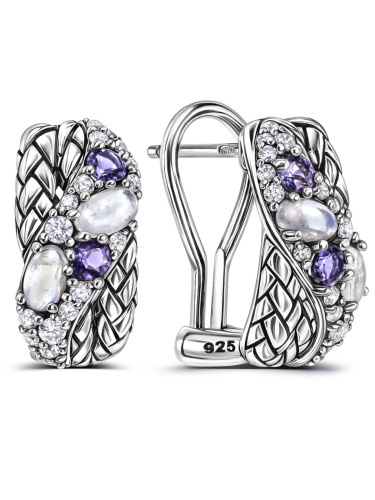 Серебряные серьги ALEXANDRE VASSILIEV с лунным камнем, фианитами Swarovski и лолитом