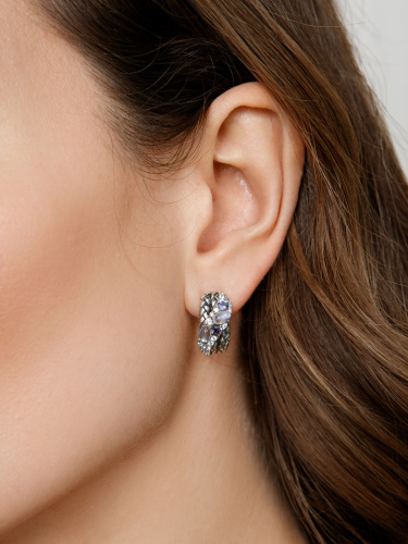 Серебряные серьги ALEXANDRE VASSILIEV с лунным камнем, фианитами Swarovski и лолитом