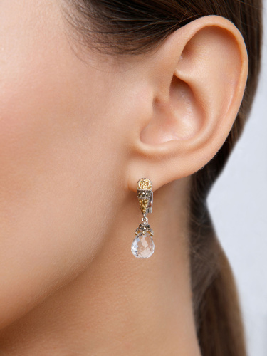 Серебряные серьги ALEXANDRE VASSILIEV с горным хрусталем. марказитами Swarovski и позолотой