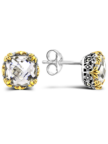 Серебряные серьги ALEXANDRE VASSILIEV с горным хрусталем, марказитами Swarovski и позолотой
