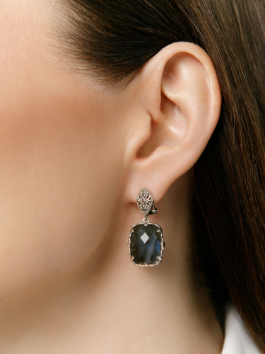 Серебряные серьги ALEXANDRE VASSILIEV с лабродоритом и марказитами Swarovski 