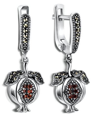 Серебряные серьги ALEXANDRE VASSILIEV с гранатами и марказитами Swarovski