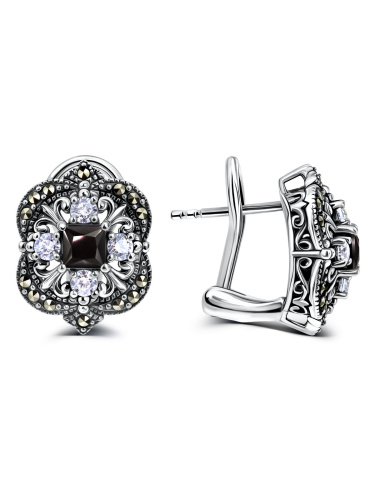 Серебряные серьги ALEXANDRE VASSILIEV с черной шпинелью, фианитами и марказитами Swarovski