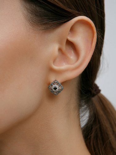 Серебряные серьги ALEXANDRE VASSILIEV с черной шпинелью, фианитами и марказитами Swarovski