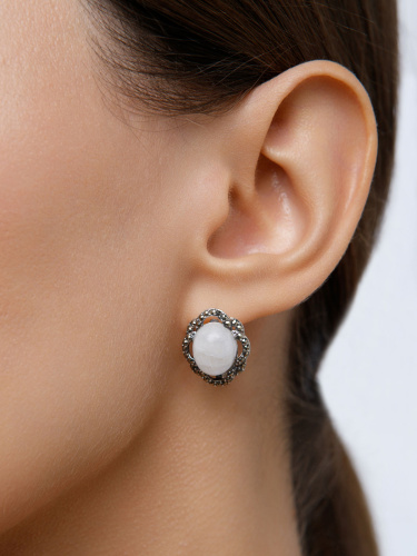 Серебряные серьги ALEXANDRE VASSILIEV с лунным камнем и марказитами Swarovski 