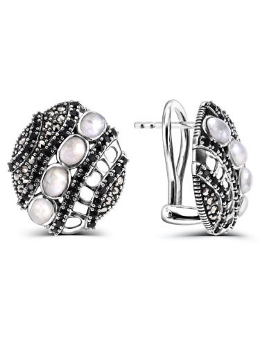 Серебряные серьги ALEXANDRE VASSILIEV с лунным камнем, шпинелью и марказитами Swarovski 
