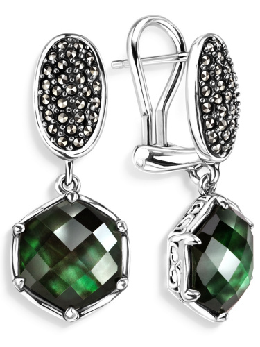 Серебряные серьги ALEXANDRE VASSILIEV с перламутром, горным хрусталем и марказитами Swarovski