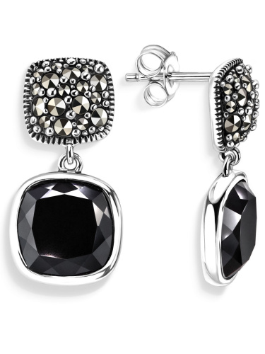 Серебряные серьги ALEXANDRE VASSILIEV с черным ониксом и марказитами Swarovski