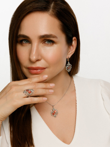 Серебряные серьги ALEXANDRE VASSILIEV с гранатами и марказитами Swarovski