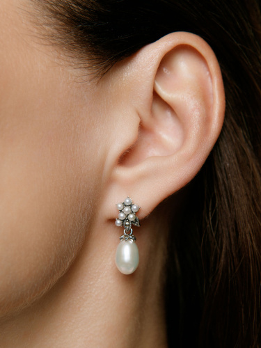 Серебряные серьги ALEXANDRE VASSILIEV с микрожемчугом и марказитами Swarovski
