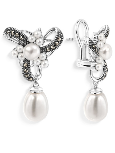Серебряные серьги ALEXANDRE VASSILIEV с микрожемчугом и марказитами Swarovski