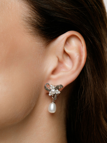 Серебряные серьги ALEXANDRE VASSILIEV с микрожемчугом и марказитами Swarovski