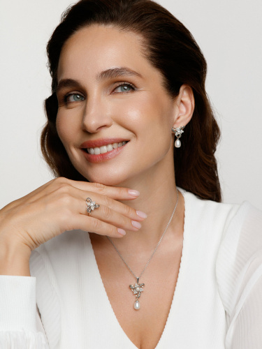 Серебряные серьги ALEXANDRE VASSILIEV с микрожемчугом и марказитами Swarovski