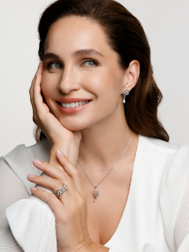 Серебряные серьги ALEXANDRE VASSILIEV с жемчугом, гранатом и марказитами Swarovski 
