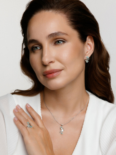 Серебряные серьги ALEXANDRE VASSILIEV с зеленым агатом, микрожемчугом и марказитами Swarovski