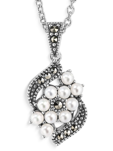 Серебряный кулон на цепи ALEXANDRE VASSILIEV с микрожемчугом и марказитами Swarovski