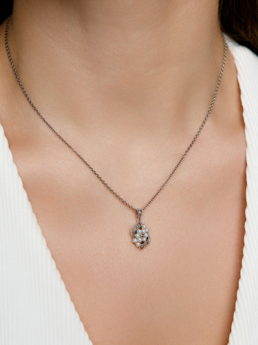 Серебряный кулон на цепи ALEXANDRE VASSILIEV с микрожемчугом и марказитами Swarovski