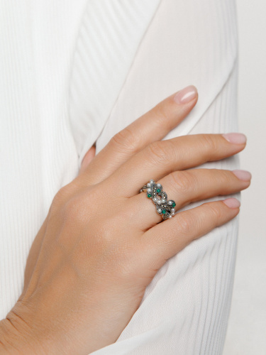 Серебряное кольцо ALEXANDRE VASSILIEV с зеленым агатом, микрожемчугом и марказитами Swarovski