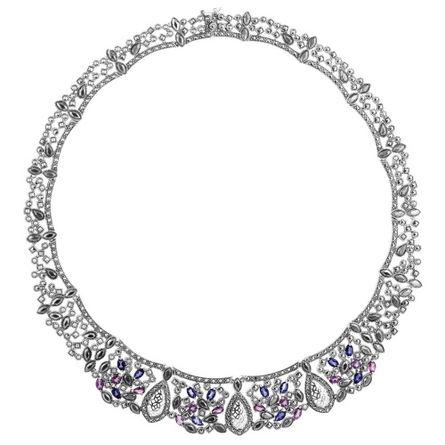 Серебряное колье ALEXANDRE VASSILIEV с аметистами, фианитами и марказитами Swarovski