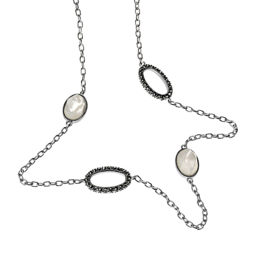Серебряное колье ALEXANDRE VASSILIEV с перламутром и марказитами Swarovski