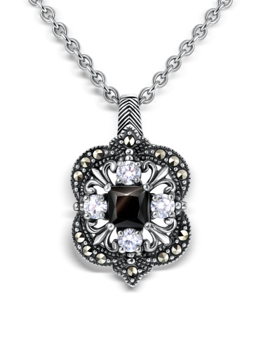 Серебряный кулон ALEXANDRE VASSILIEV с черной шпинелью, фианитами и марказитами Swarovski
