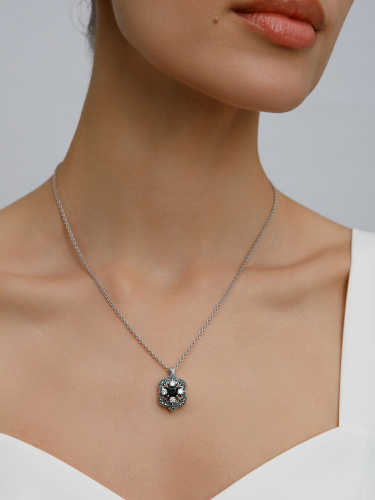Серебряный кулон ALEXANDRE VASSILIEV с черной шпинелью, фианитами и марказитами Swarovski