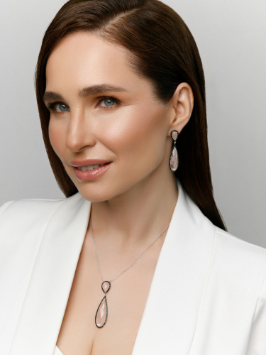 Серебряное колье ALEXANDRE VASSILIEV с розовым кварцем, шпинелью и марказитами Swarovski