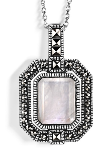 Серебряный кулон на цепи ALEXANDRE VASSILIEV с лунным камнем и марказитами Swarovski