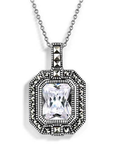 Серебряный кулон ALEXANDRE VASSILIEV с марказитами Swarovski и фианитом на цепи