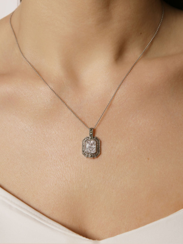 Серебряный кулон ALEXANDRE VASSILIEV с марказитами Swarovski и фианитом на цепи