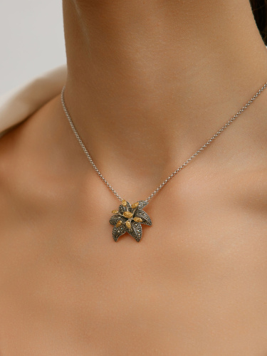 Серебряный кулон на цепи ALEXANDRE VASSILIEV с цитрином, марказитами Swarovski и позолотой