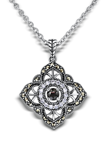 Серебряный кулон ALEXANDRE VASSILIEV с черной шпинелью, фианитами и марказитами Swarovski