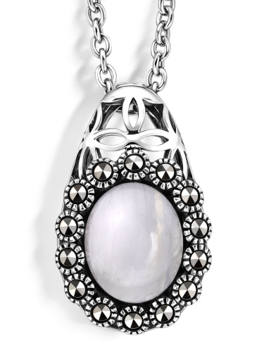 Серебряный кулон на цепи ALEXANDRE VASSILIEV с лунным камнем и марказитами Swarovski