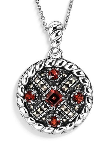 Кулон на цепи ALEXANDRE VASSILIEV с гранатами и марказитами Swarovski