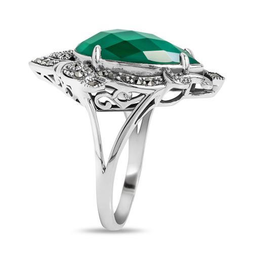 Серебряное кольцо ALEXANDRE VASSILIEV с зеленым агатом и марказитами Swarovski