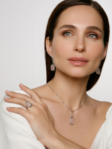 Серебряное кольцо ALEXANDRE VASSILIEV с розовым кварцем и марказитами Swarovski