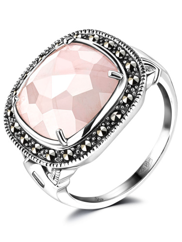 Серебряное кольцо ALEXANDRE VASSILIEV с розовым кварцем и марказитами Swarovski