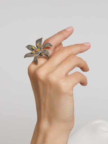 Серебряное кольцо ALEXANDRE VASSILIEV с цитрином, марказитами Swarovski и позолотой