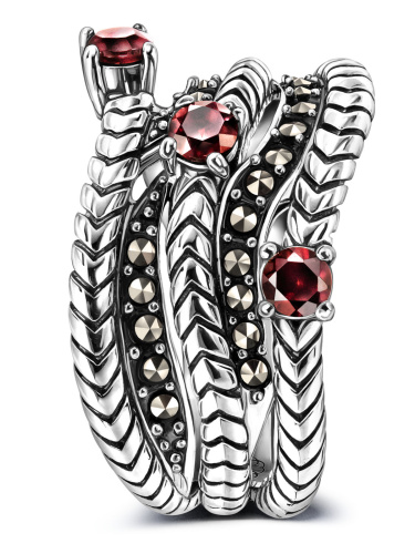 Серебряное кольцо ALEXANDRE VASSILIEV с гранатами и марказитами Swarovski