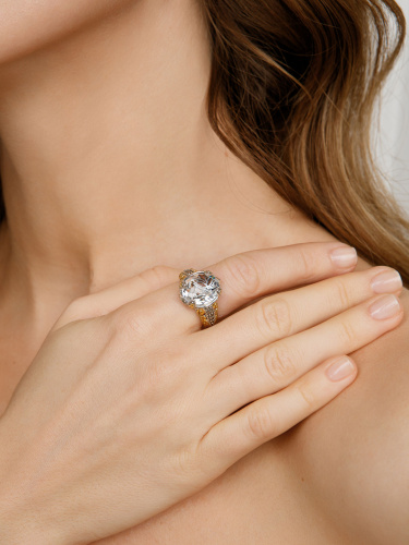 Серебряное кольцо ALEXANDRE VASSILIEV с горным хрусталем, марказитами Swarovski и позолотой
