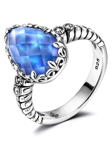Серебряное кольцо ALEXANDRE VASSILIEVс голубым кварцем, перламутром и марказитами Swarovski