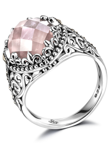 Серебряное кольцо ALEXANDRE VASSILIEV с розовым кварцем и марказитами Swarovski
