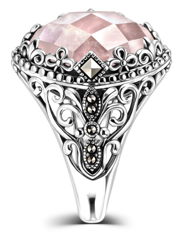 Серебряное кольцо ALEXANDRE VASSILIEV с розовым кварцем и марказитами Swarovski