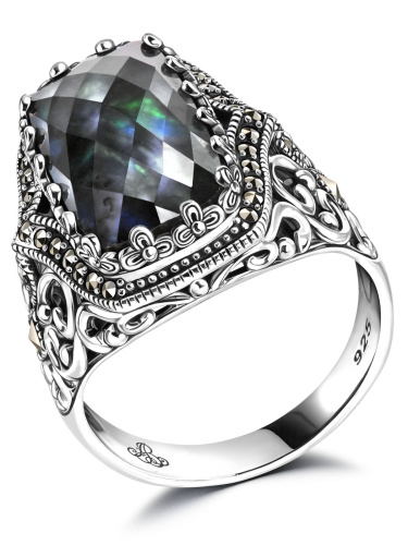Серебряное кольцо ALEXANDRE VASSILIEV с лабрадоритом и марказитами Swarovski